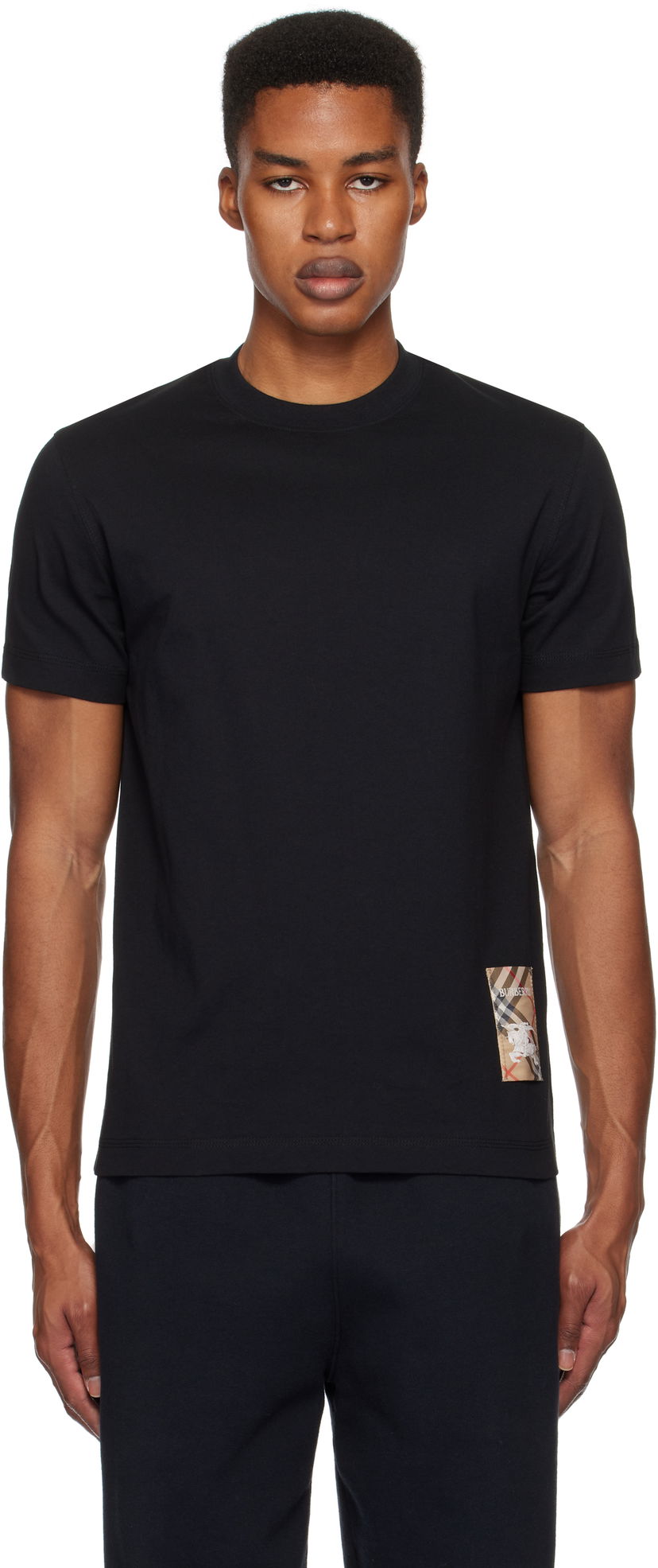 Majica Burberry Check Label Cotton T-Shirt Črna | 8104889