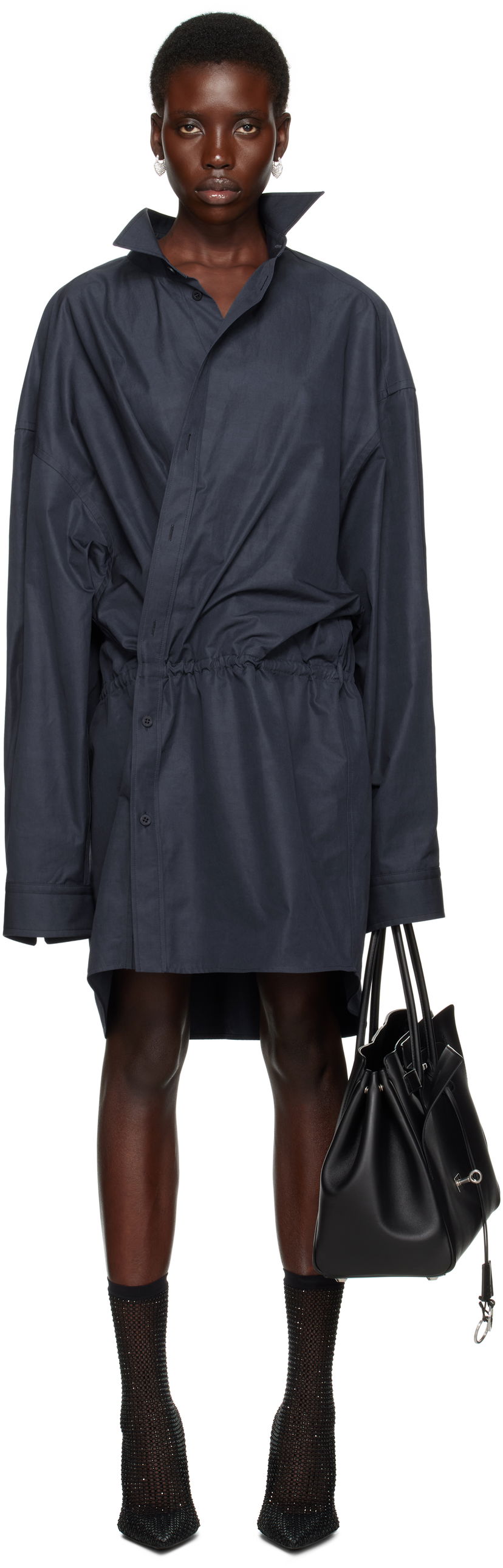 Obleke Balenciaga Balenciaga Shirt Mini Dress Mornarica | 814136 TRM17
