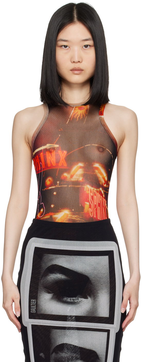 Bodi Jean Paul Gaultier Jean Paul Gaultier 'The Pigalle' Printed Mesh Bodysuit Rjava | 24/30-F-BD044-T552-00301550