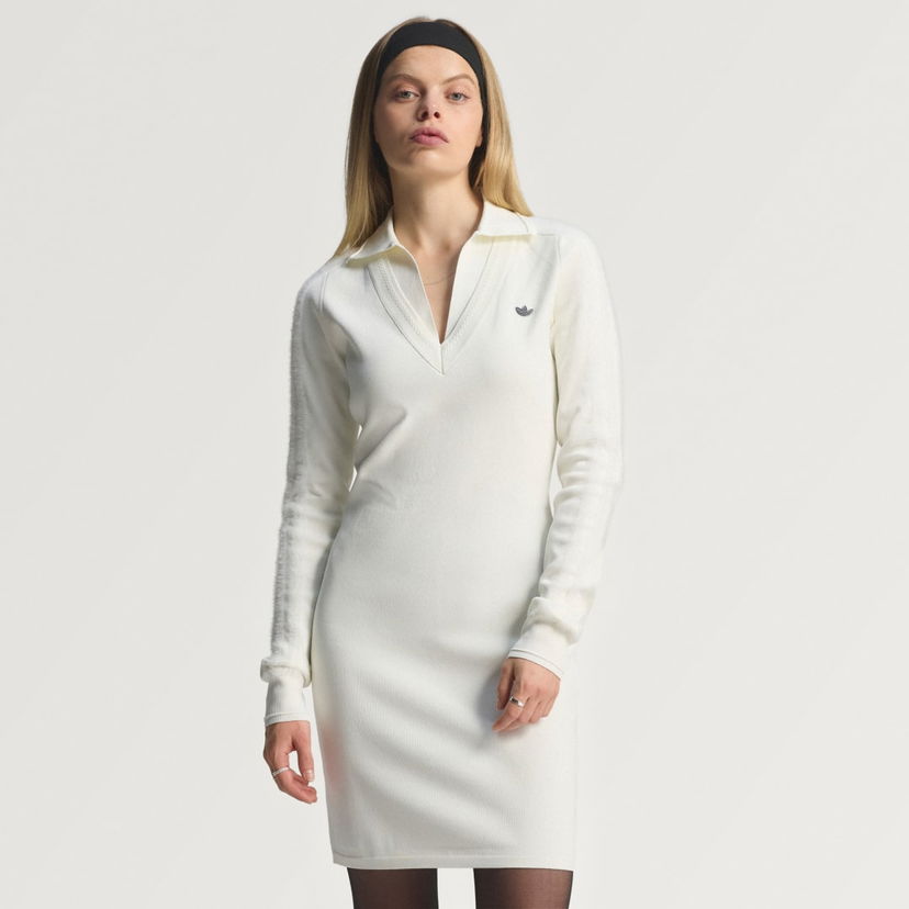 Obleke adidas Performance Long Sleeve Collared Dress Bela | JW7322