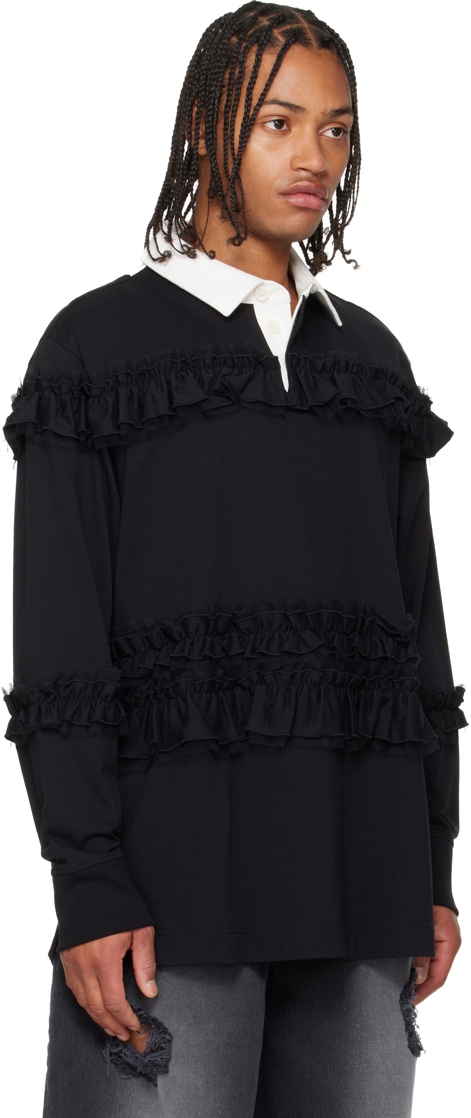 Polo majica Simone Rocha Simone Rocha Ruffle Rugby Polo Črna | 5360 1282, 1