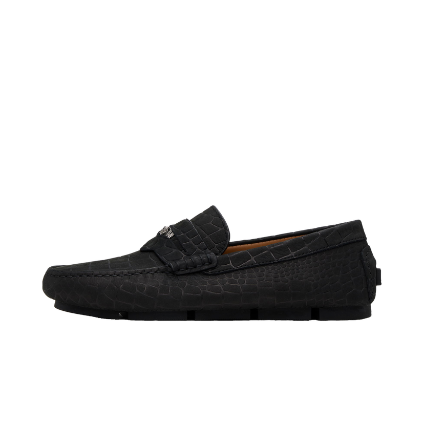 Superge in čevlji Versace Embossed Leather Driver Loafers Črna | 1013960_1A12292