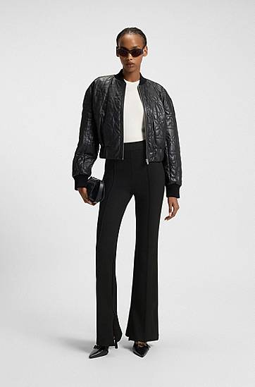 Hlače BOSS Flared Jersey Trousers with Front Seam Črna | 50542730, 1