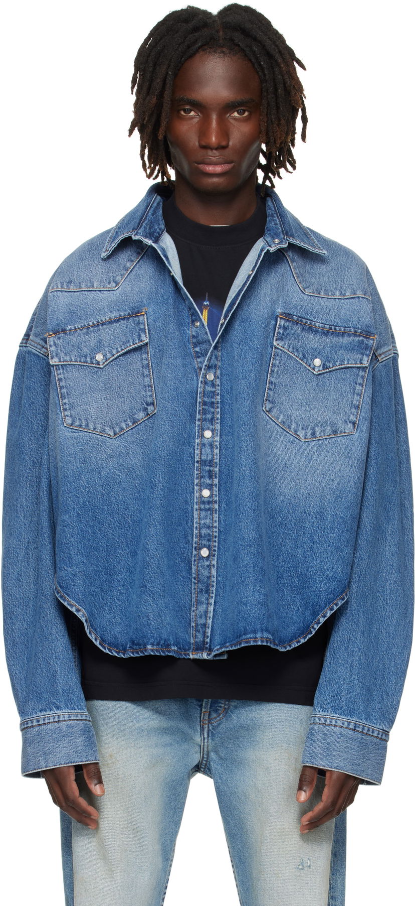 Srajce VETEMENTS Vetements Boxy Cropped Denim Shirt Modra | UH76DS525MB2