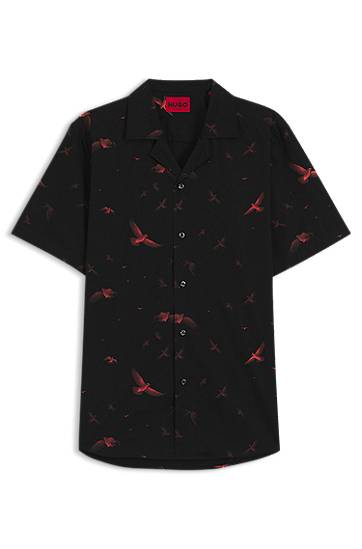 Srajce BOSS Relaxed Fit Printed Cotton Poplin Shirt Črna | 50545328