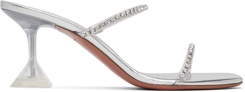Modni dodatki Amina Muaddi Amina Muaddi Gilda Glass Slipper 70 Heeled Sandals Kovinski | GILDA GLASS SLIPPER 70 PVC