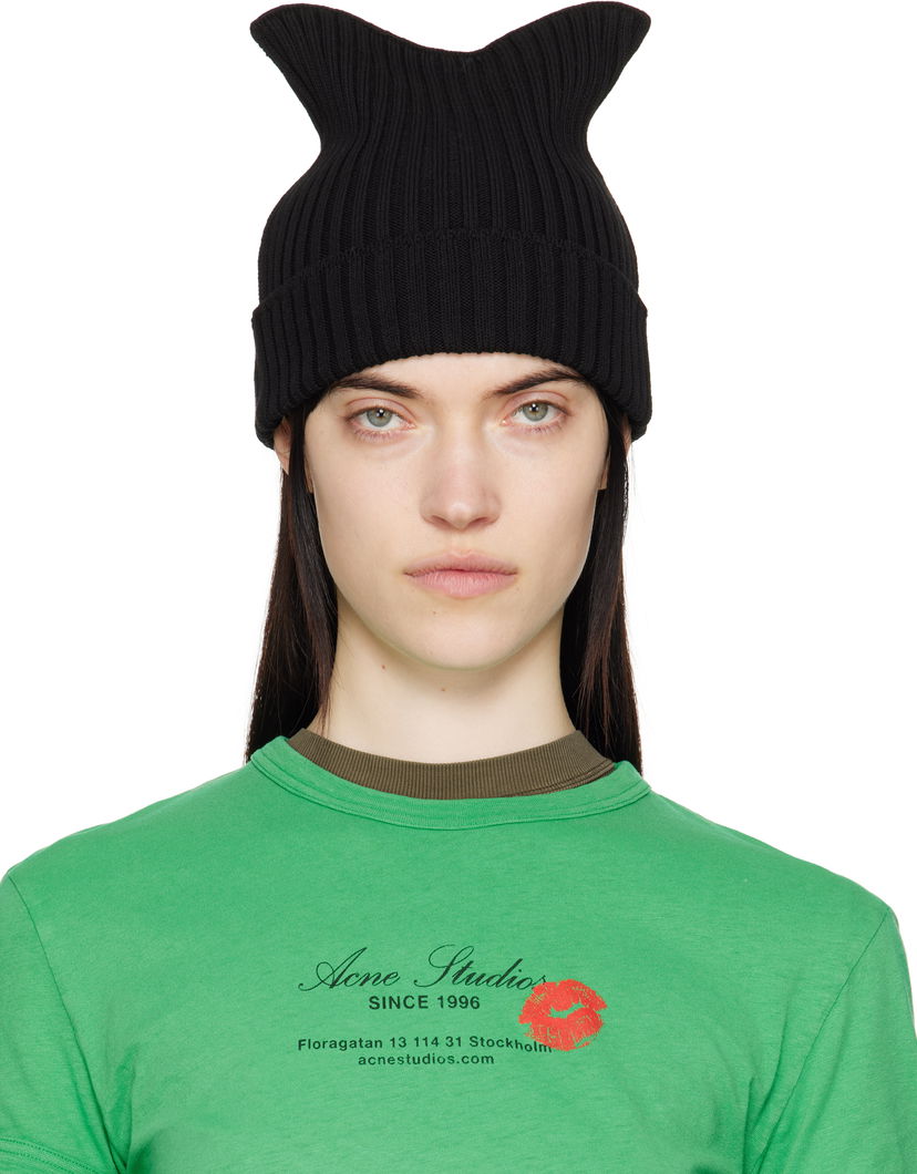 Beanie Acne Studios Acne Studios Ribbed Square Beanie Črna | C40396-