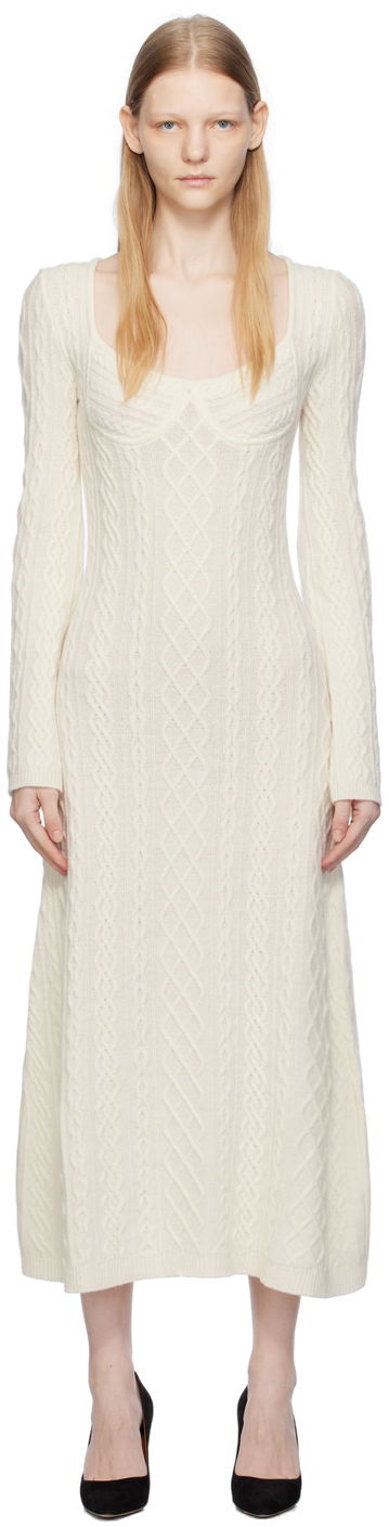 Obleke CHLOÉ Cable Knit Maxi Dress Bela | CHC23WMR10590107S