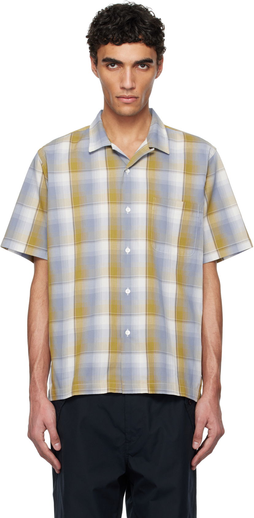 Srajce NANAMICA Nanamica Open Collar Pique Short Sleeve Shirt Modra | S25SG076U