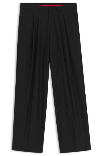 Hlače BOSS Modern-Fit Wool-Blend Twill Trousers Črna | 50547242