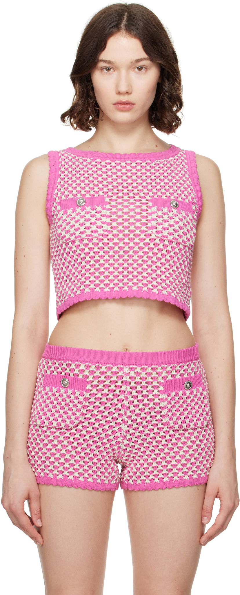 Krop-top Versace Versace Crochet Knit Top Roza | 1020376_1A14747