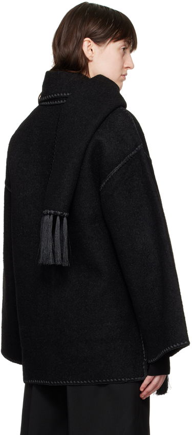 Jakna TOTEME TOTEME Embroidered Hooded Jacket with Fringed Scarf Črna | 224-1018-201, 2