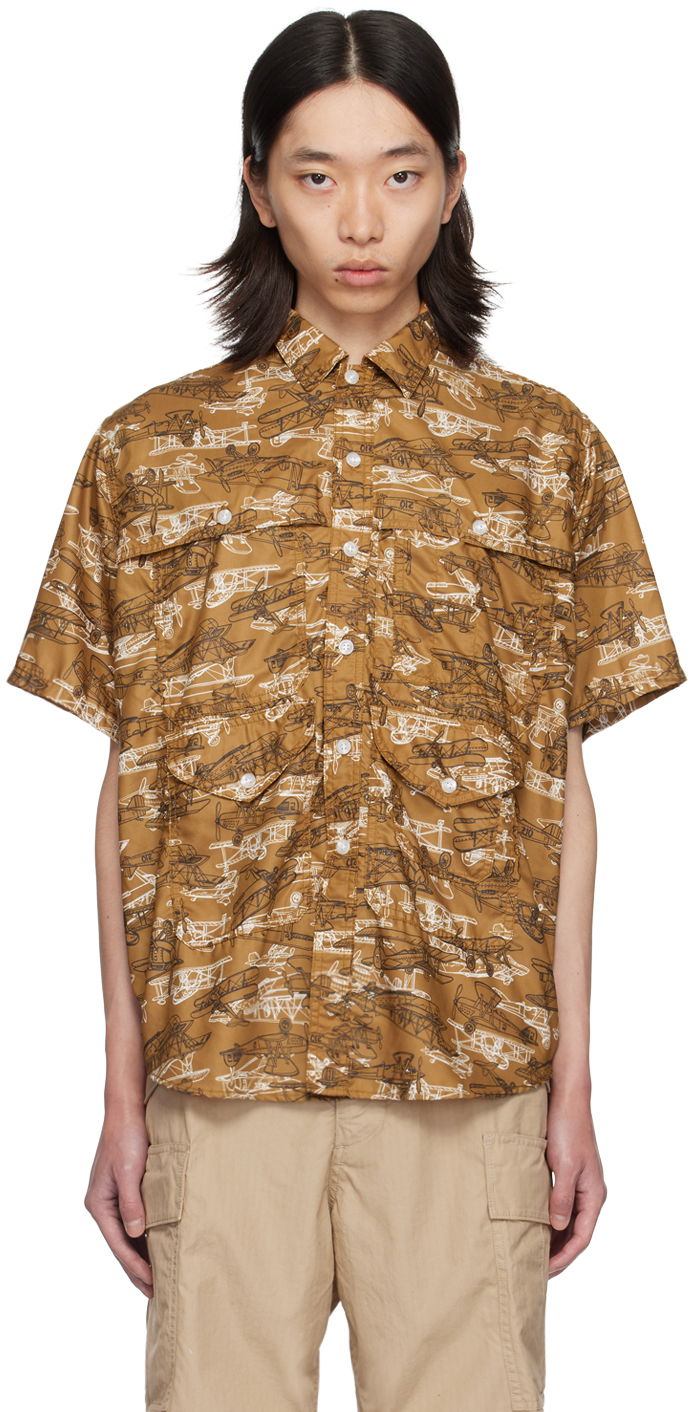Srajce BEAMS BEAMS PLUS Adventure II Biplane Print Shirt Rjava | 3801-0122-791