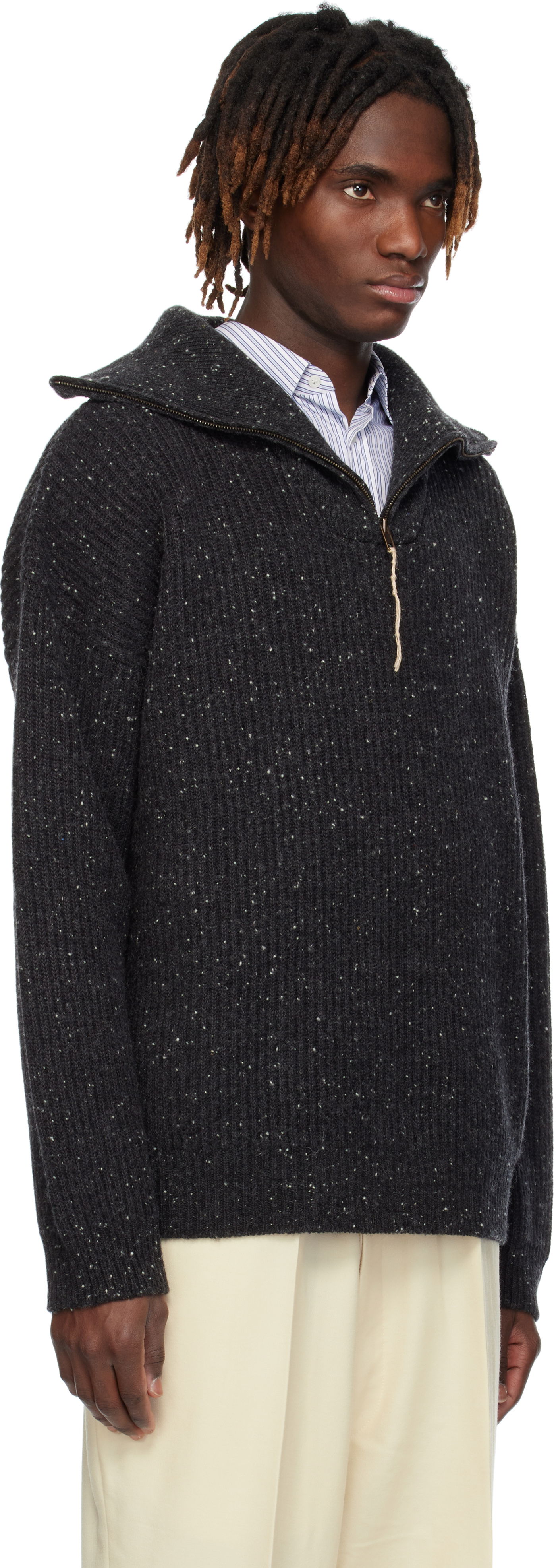 Pleteni pulover Maison Margiela Maison Margiela Half-Zip Donegal Wool Sweater Siva | S50HL0039 M13094, 1