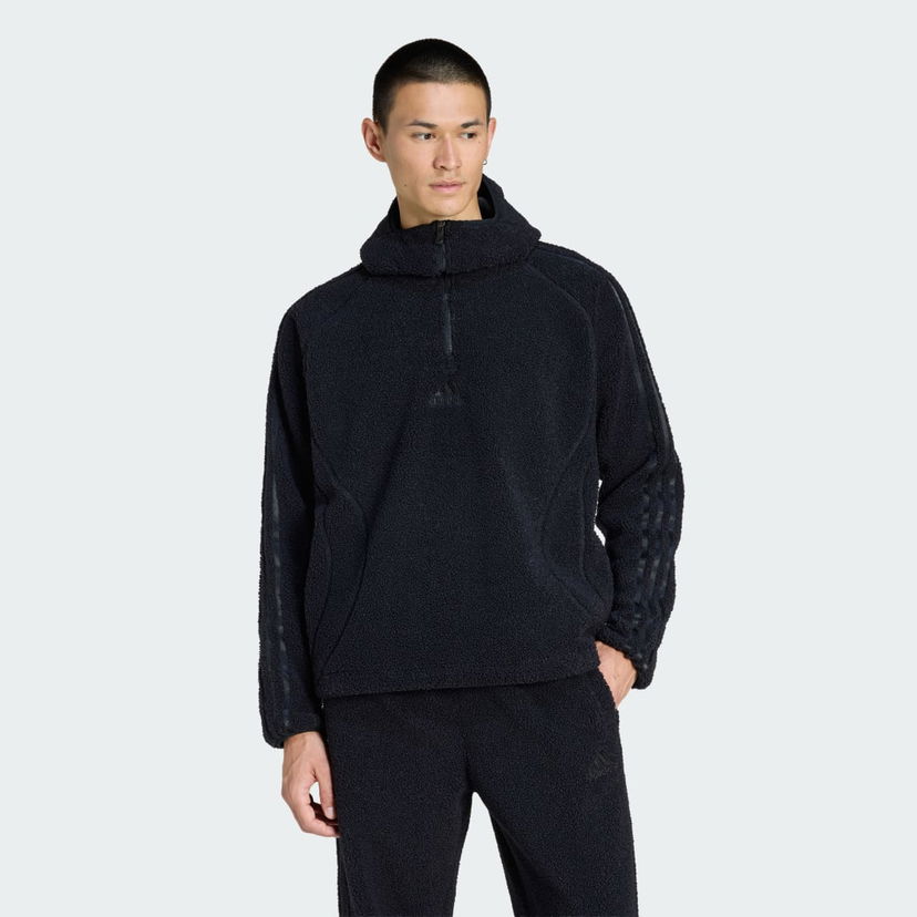 Pulover adidas Performance Teamgeist Borg Fleece 1/4 Zip Hoodie Črna | KR5187