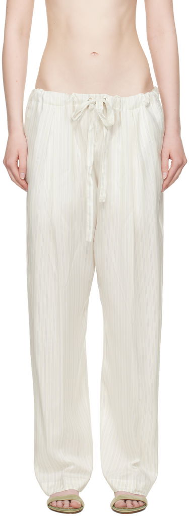 Hlače Khaite KHAITE Trenton Striped Drawstring Trousers Bela | 31603003, 0