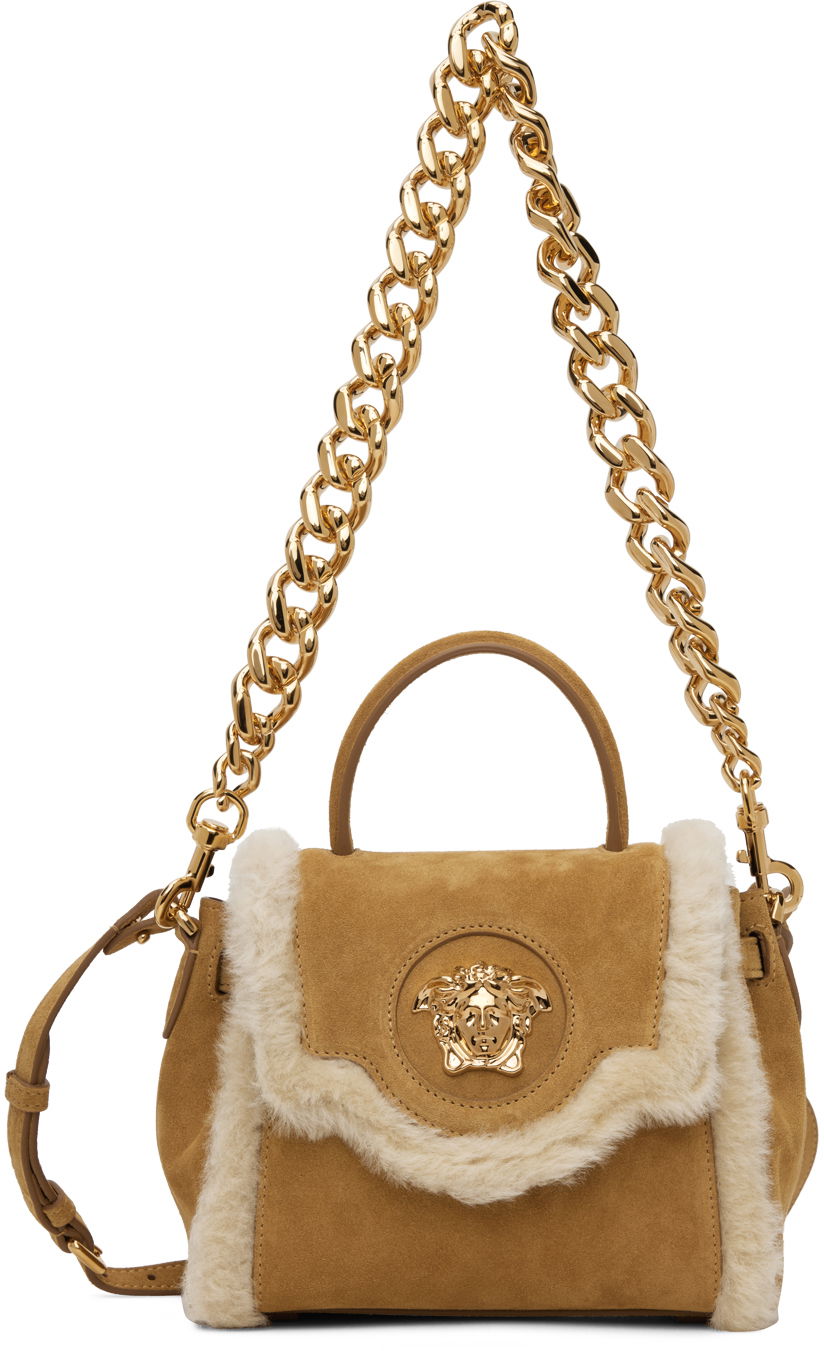 Nahrbtniki in torbe Versace Beige Small 'La Medusa' Shearling Rjava | DBFI040_1A08720, 0