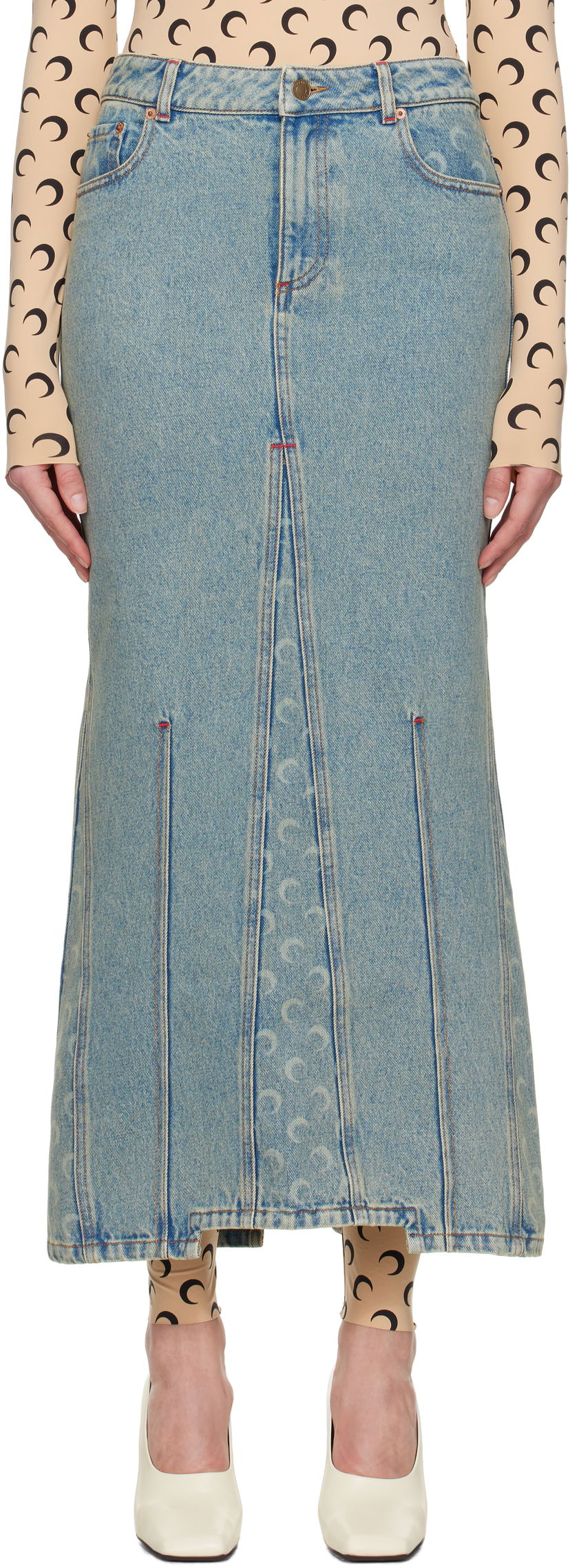 Krila Marine Serre Marine Serre Moon Laser Denim Maxi Skirt Modra | WSK074A CDEN0003