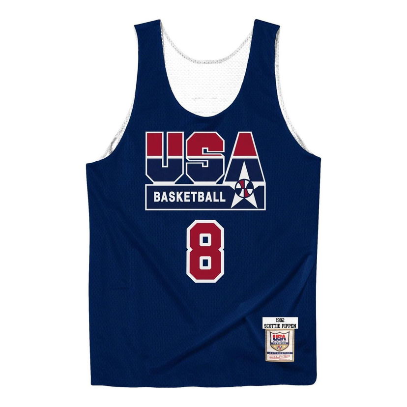 Majica brez rokavov Mitchell & Ness Mitchell & Ness Team USA 1992 Scottie Pippen Basketball Reversible Jersey Modra | ARPJLG18029-USANAVY92SPI