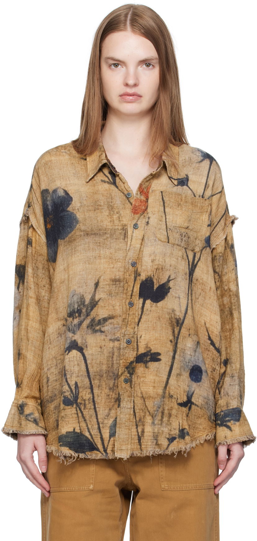 Srajce R13 R13 Drop Neck Reversible Shirt Rjava | R13WR463-R583B