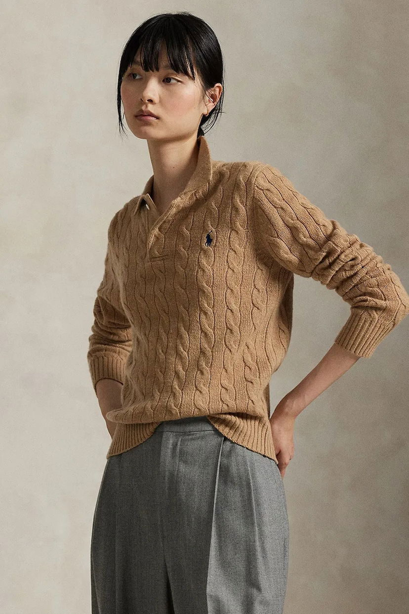 Pleteni pulover Polo by Ralph Lauren Polo Ralph Lauren Cable-Knit Wool Sweater Bež | 211972132