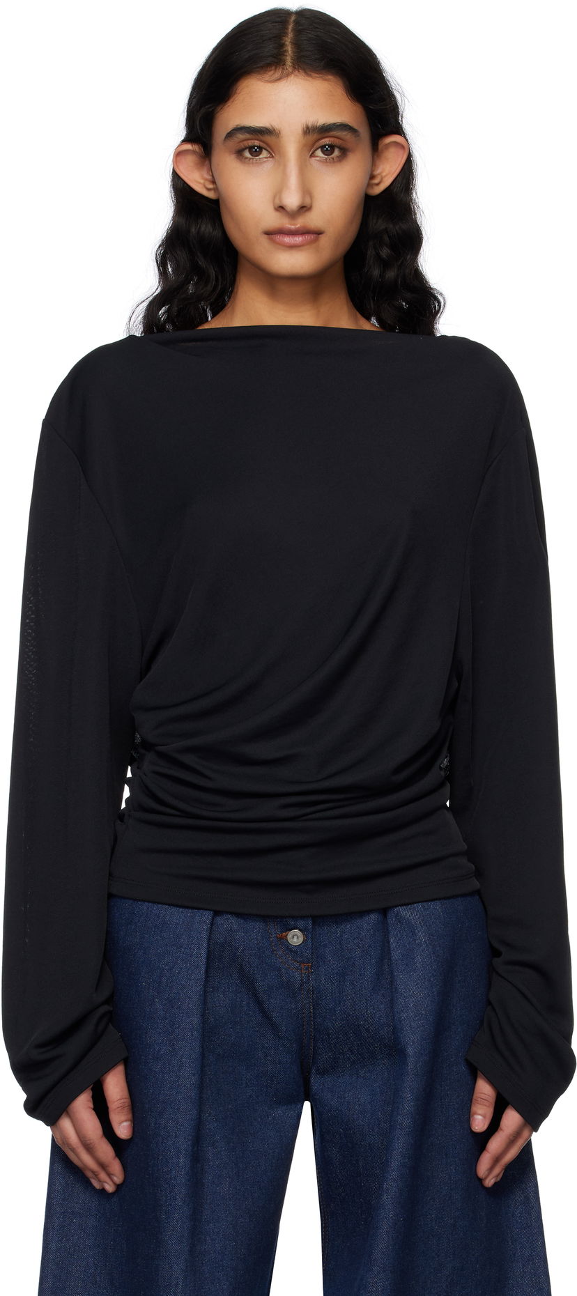 Pleteni pulover Jacquemus Jacquemus 'The Croisière' Gathered Long Sleeve Blouse Črna | 25E251TO121-1026