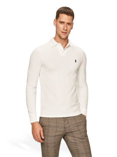 Polo majica Polo by Ralph Lauren Long Sleeve Slim Fit Polo Bela | 710681126001