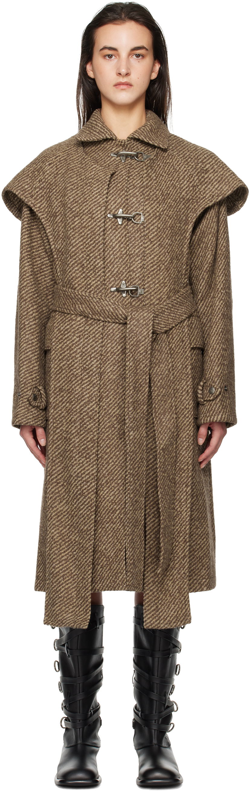 Plašči Andersson Bell Double-Layered Coat With Scarf Rjava | awa661w