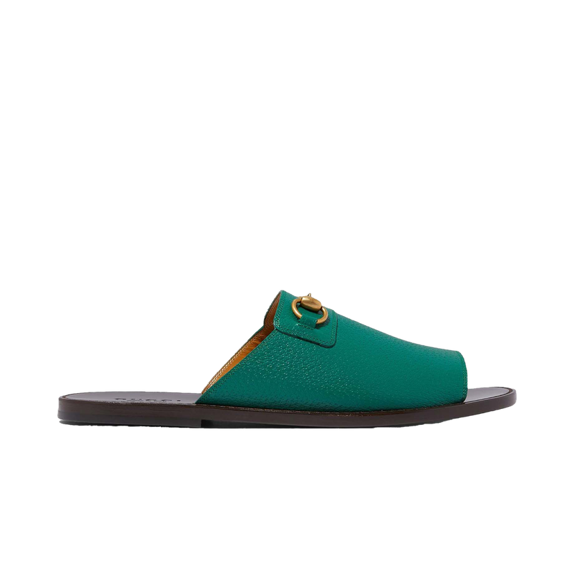 Superge in čevlji Gucci Horsebit Leather Flat Slides Green Zelena | 723624 18A00 3120