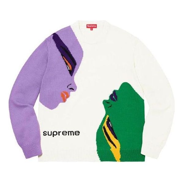 Pleteni pulover Supreme Faces Print Sweater Bela | SUP-FW21-216
