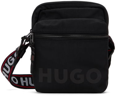 Torba za čez ramo BOSS HUGO Logo-Print Reporter Bag Črna | 50529432, 0