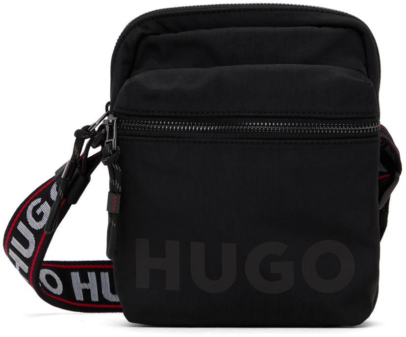 Torba za čez ramo BOSS HUGO Logo-Print Reporter Bag Črna | 50529432