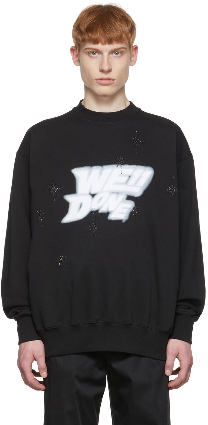 Pulover We11done We11done Cotton Sweatshirt with Stars Print Črna | WD-TS1-22-663-U-BK