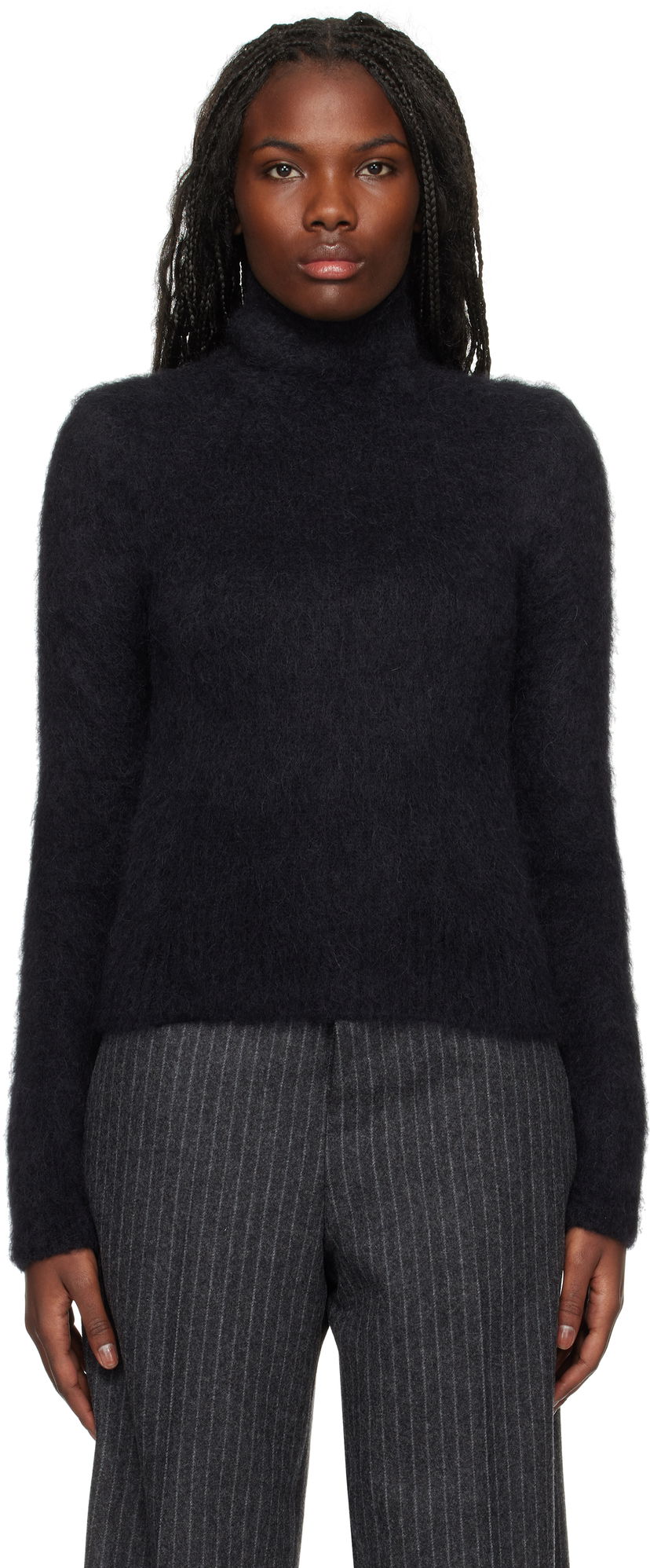 Pleteni pulover AMI Alpaca Mohair Brushed Turtleneck Črna | FKS447.KN0056