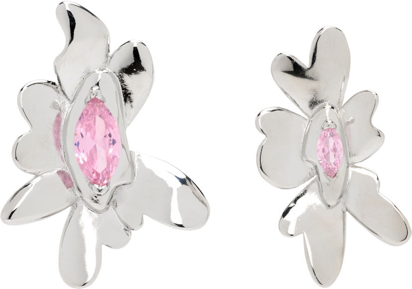 Uhani Collina Strada Collina Strada Silver Tone Pink Daisy Maxi Earrings Kovinski | XX1088