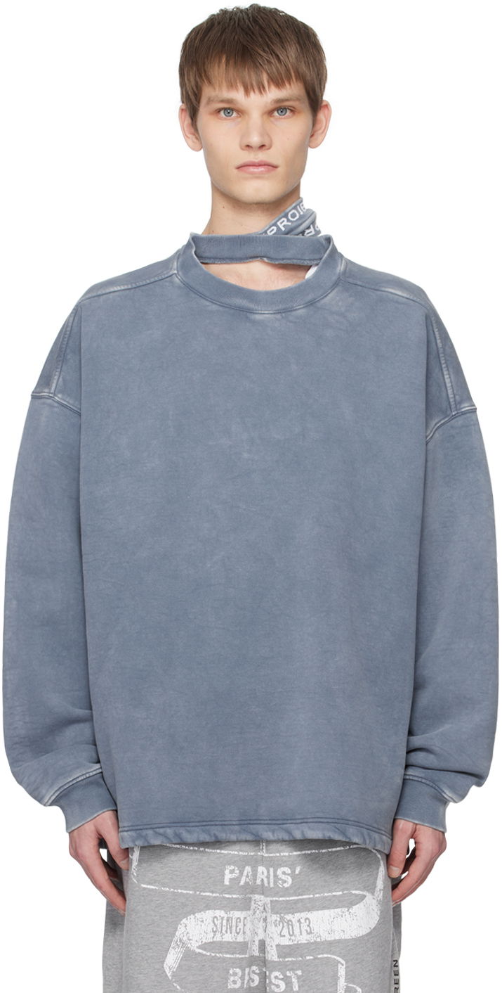 Pulover Y/PROJECT Sweatshirt With Triple Collar Modra | 204SH003