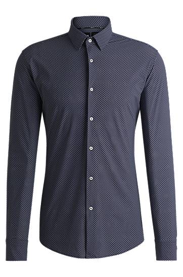 Srajce BOSS Slim-Fit Geometric-Print Performance-Stretch Jersey Shirt Mornarica | 50533422