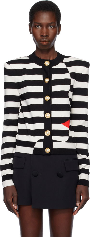 Pleteni pulover Balmain Balmain Knit Striped Cardigan with Face Design Črna | EF0KL133KI32, 0