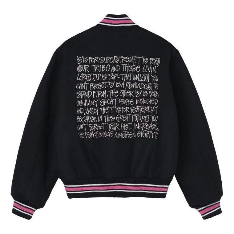 Bomber jakna Stüssy Varsity Jacket with Graphic Print Črna | 115665, 0