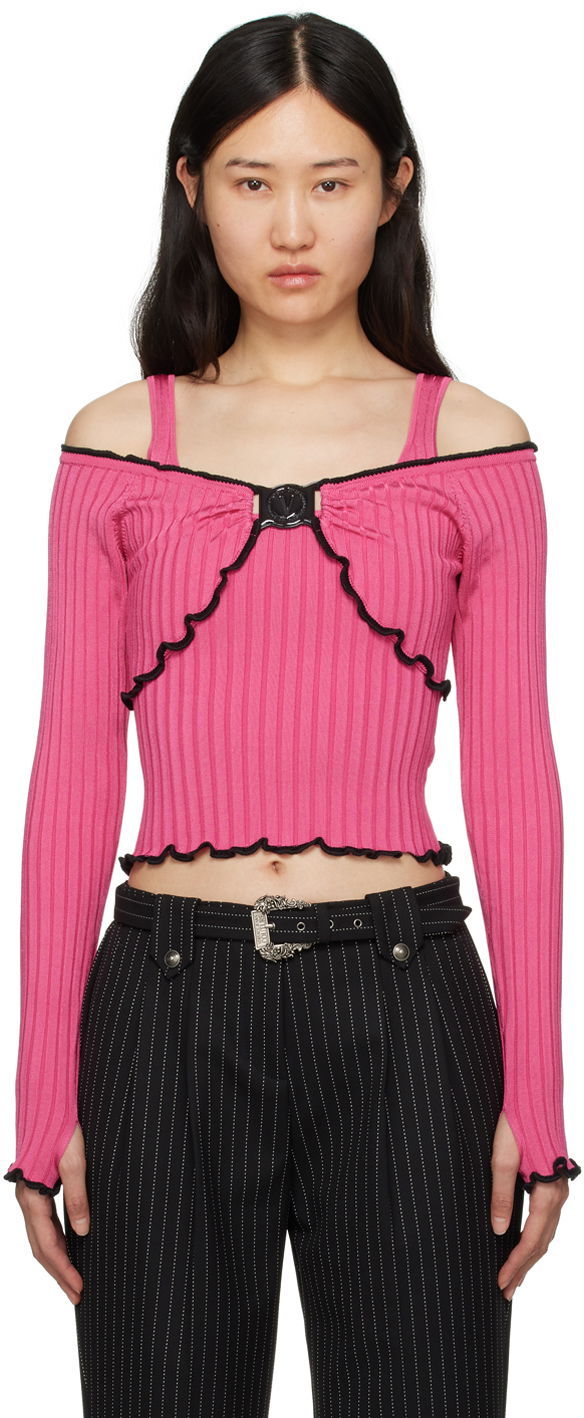 Pleteni pulover Versace V-Emblem Sweater Roza | E76HAFM16_ECMH36