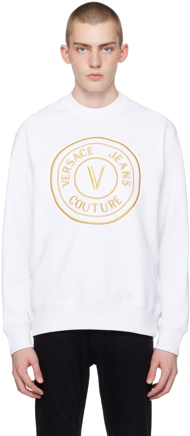 Pulover Versace Jeans Couture White V-Emblem Sweatshirt Bela | E76GAIT04_ECF01T