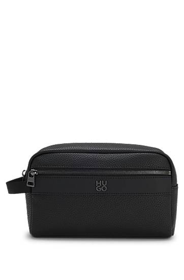 Potovalna torba BOSS HUGO Grained Faux-Leather Washbag with Logo Trim Črna | 50552293