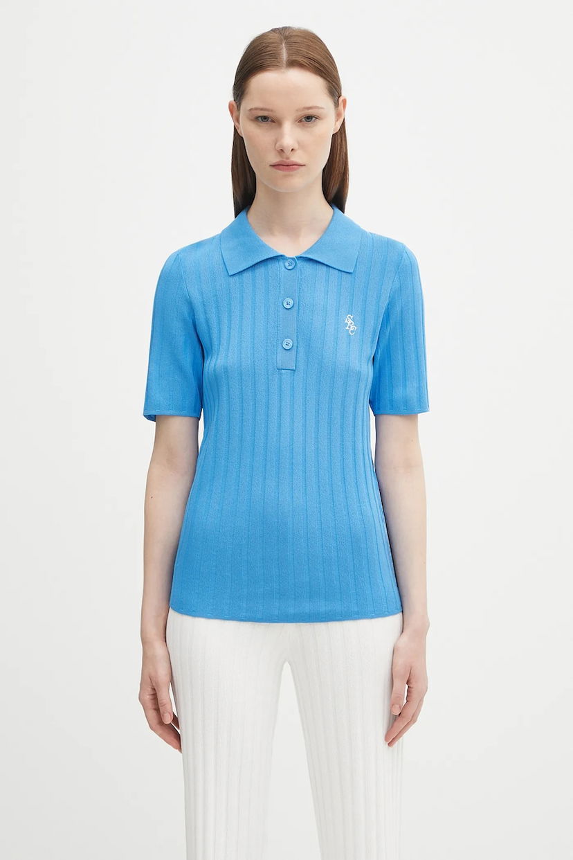Polo majica Sporty & Rich Sporty & Rich SRC Ribbed Polo Shirt Modra | TO069620305BL24