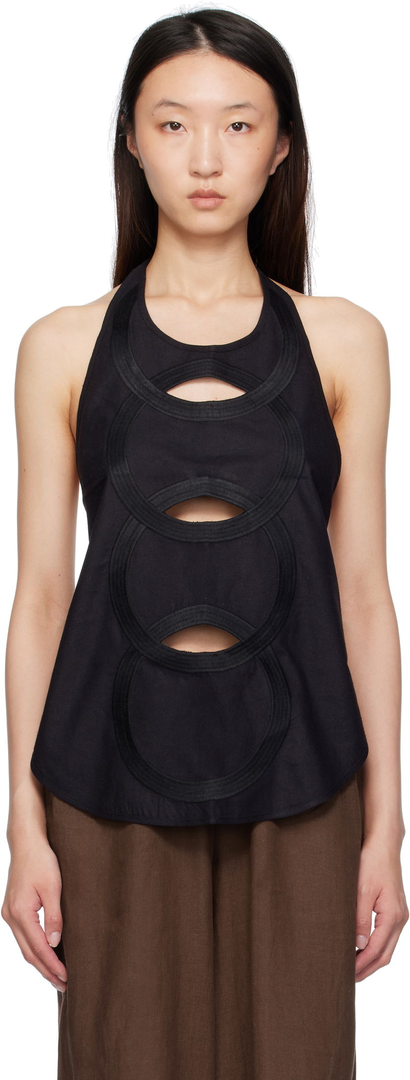 Majica brez rokavov Baserange Baserange Halter Neck Cutout Top Črna | TOCHA-WS-SU25