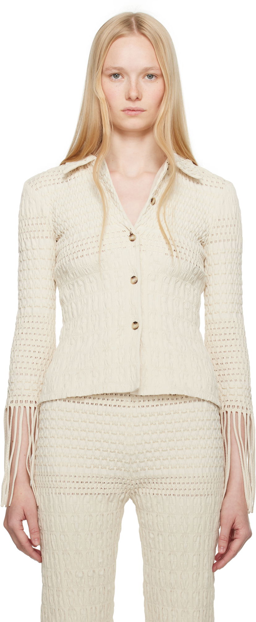 Trenirka Nanushka Nanushka Niceta Smocked Shirt Bež | NW25SSTP26805