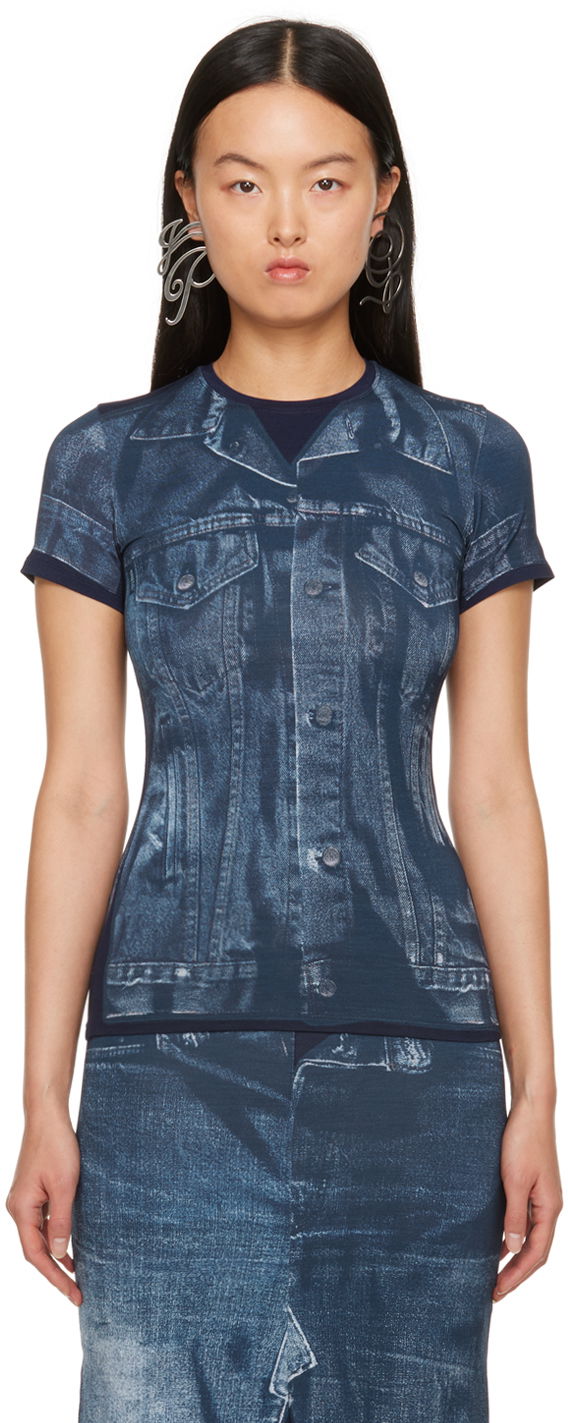 Majica Jean Paul Gaultier Gaultier Trompe L'œil Printed T-Shirt Modra | 23/15-U-TS063-J530-5950