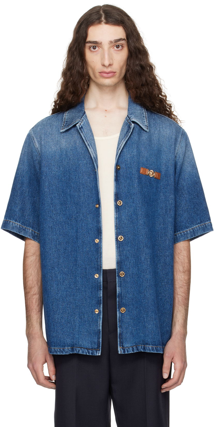 Srajce Versace Versace Medusa Biggie Denim Shirt Modra | 1020702_1A15015