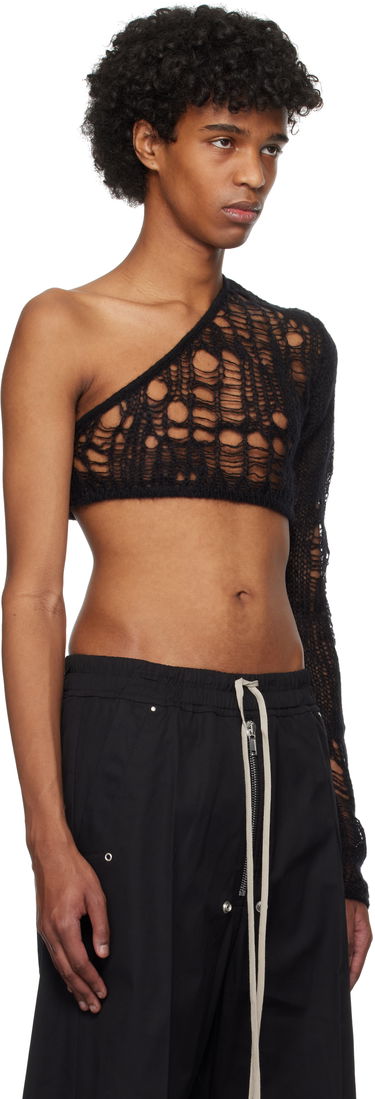 Pleteni pulover Rick Owens Rick Owens Hollywood Spider Ziggy One-Shoulder Sweater Črna | RU01E5610 KNETMH, 1