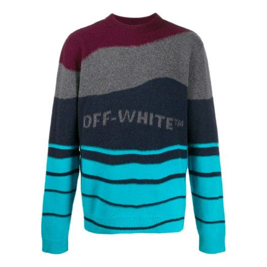 Pleteni pulover Off-White Stripe Knit Colorblock Sweater Modra | OMHE034R20E370252408