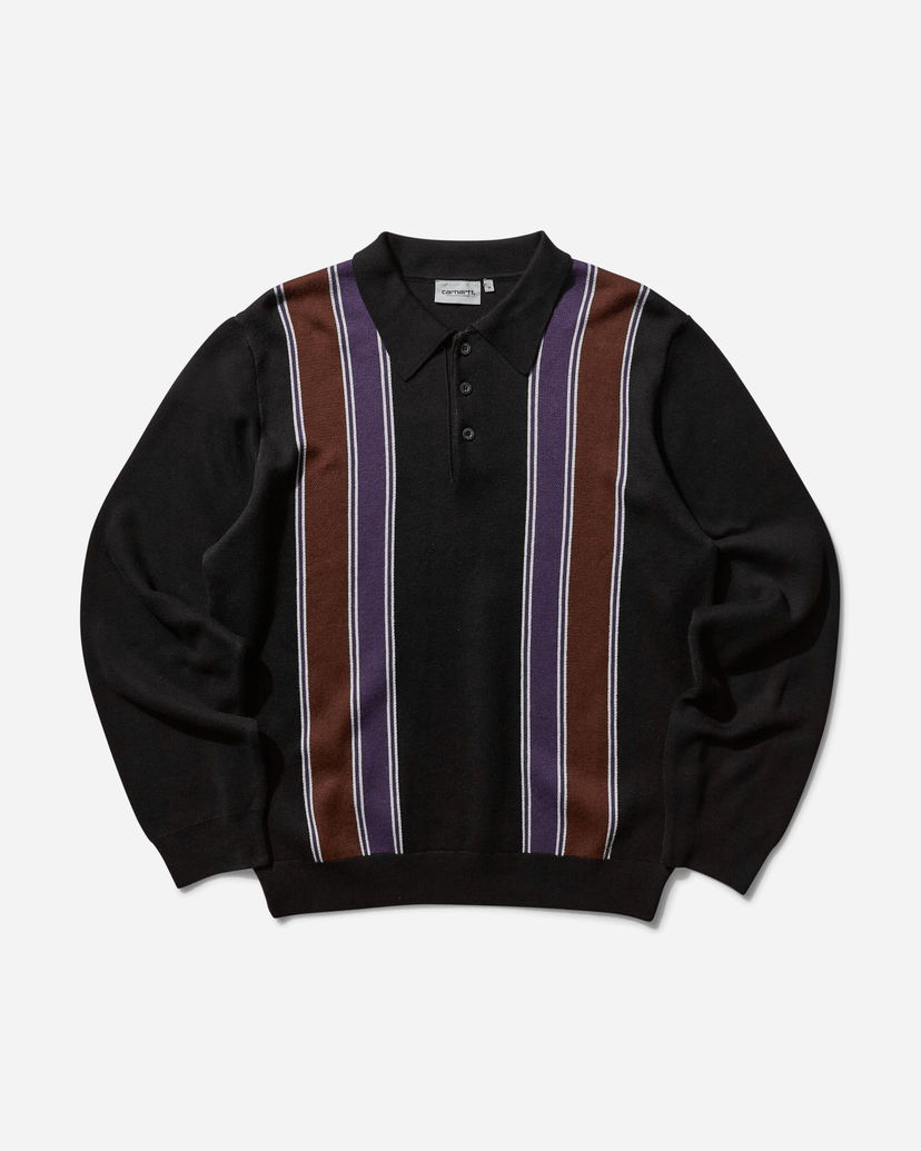 Pleteni pulover Carhartt WIP Longsleeve Polo Sweater Stripe Črna | I034032 2KFXX